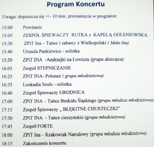 Program koncertu 